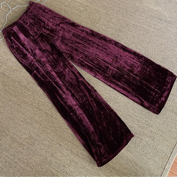 GOOD AMERICAN $159 Crinkle Velvet PANTS Size 1 = Small High Waist Wide Leg Port - Picture 7 of 13
